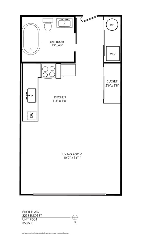 Floor plan for studio, 1 bath, 405 sqft
